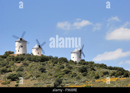 Medieval windmills dating from the 16th century Ciudad Real province, Castilla La Mancha, central Spain. Stock Photo