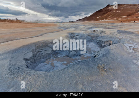 Geothermal hot springs, Hverarond, Namaskard, Iceland. The area is characterized by boiling mud-bogs and solfataras. Stock Photo