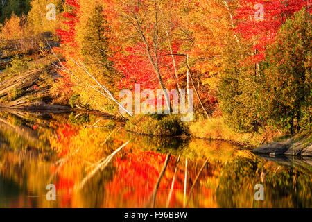 Autumn reflections, Simon Lake, Naughton, City of Greater Sudbury, Ontario, Canada Stock Photo