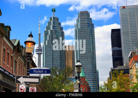 Market Street District in Old Toronto with downtown skyscrapers, Toronto, Ontario, Canada Stock Photo