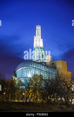 Canadian Museum for Human Rights at night, Winnipeg, Manitoba, Canada Stock Photo