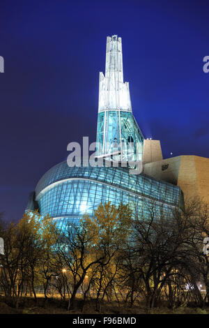 Canadian Museum for Human Rights at night, Winnipeg, Manitoba, Canada Stock Photo