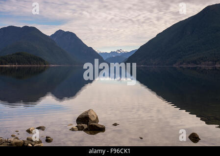 Mountain reflection on Alouette Lake in Golden Ears provincial park, Maple Ridge, British Columbia, Canada. Stock Photo