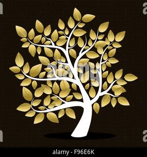 Fall tree with gold leaves silhouette concept retro design. EPS10 vector. Stock Vector