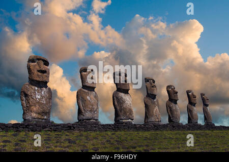 Ceremonial moai, Akivi, Easter Island Stock Photo