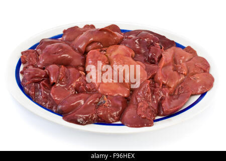 Raw chicken liver in  plate isolated on white Stock Photo