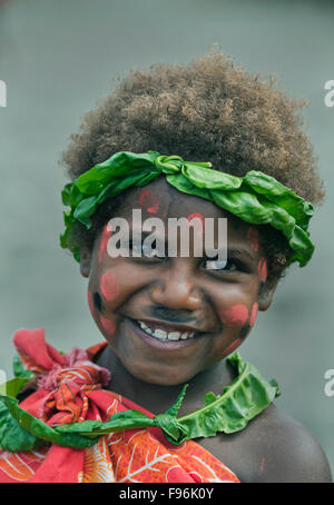 Young girl in traditional attire, Tanna Island,  Vanuatu, Melanesia Stock Photo