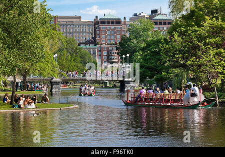 Artificial lake in the Boston's Public Garden commonly referred to as the Lagoon. The lake is the site of popular tourist Stock Photo