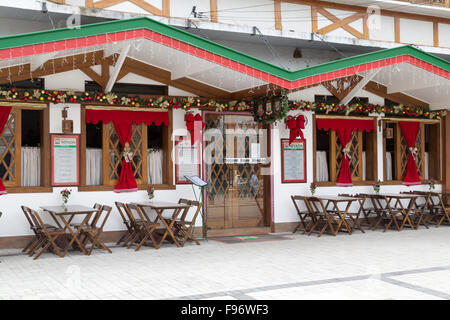 Restaurante Nevada, restaurant storefront with Christmas decoration in Capivari, Campos do Jordao, Sao Paulo, Brazil Stock Photo