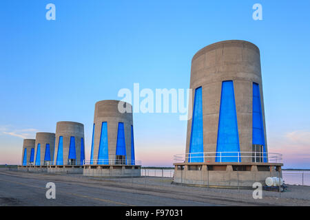 Hydroelectric power turbines at Gardiner Dam, Lake Diefenbaker, Saskatchewan, Canada Stock Photo