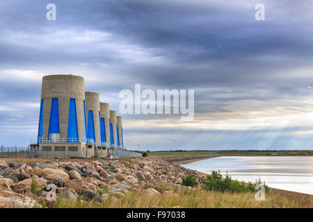 Hydroelectric power turbines at Gardiner Dam on Lake Diefenbaker, Saskatchewan, Canada Stock Photo