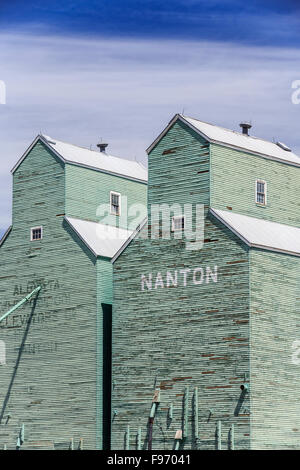 Historic Grain Elevators, Nanton, Alberta, Canada Stock Photo