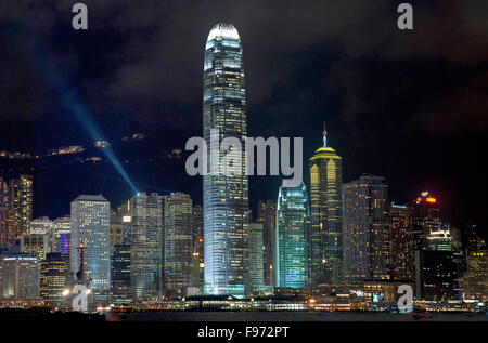Hong Kong skyline, International Finance Centre tower illuminated at night Stock Photo