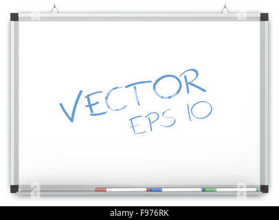 Whiteboard on wall with Marker Pens. Copy space. Vector EPS10. Stock Photo