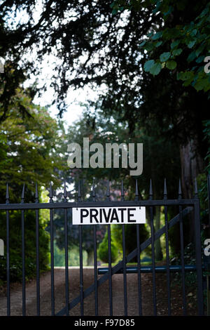 'Private'sign on a gate in Cirencester Park,  Bathurst Estate, Gloucestershire, England, UK Stock Photo