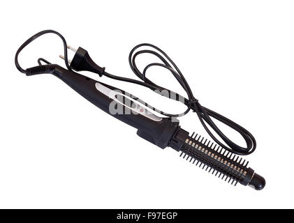 Black electric curling iron. Isolated over white with clipping path Stock Photo