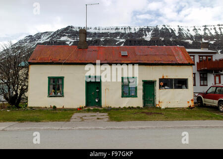 Old house with corrugated metal roof Isafjörður Westfjords Northwest Iceland Stock Photo