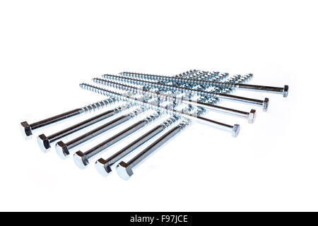 Chrome screws isolated on a white background Stock Photo