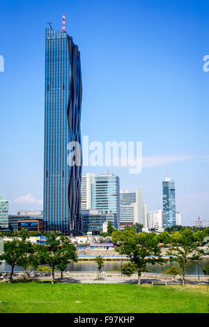 Vienna, Austria. Danube City with the brand new DC-Tower tallest skyscraper in Wien. Stock Photo