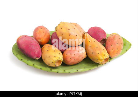 prickly pears with leaf  isolated on white Stock Photo