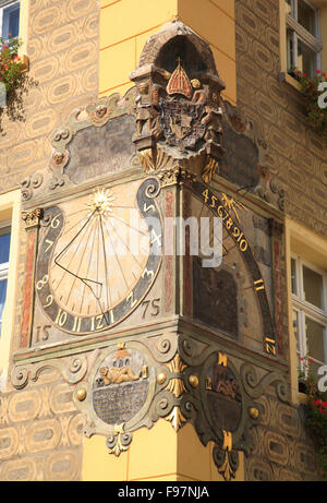 Sundial at town hall in Otmuchow (Ottmachau), Silesia, Poland, Europa Stock Photo