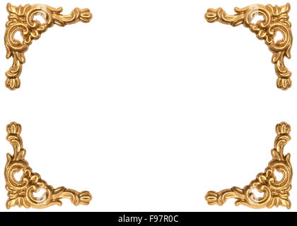 Golden corners of carved baroque style picture frame on white background Stock Photo