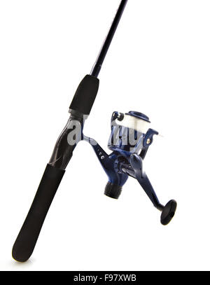 Fishing rod and reel  isolated on white. Stock Photo