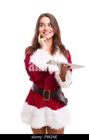Beautiful young woman dressed with christmas costume, isolated over white Stock Photo