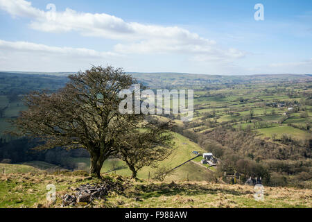 Beautiful landscape image of Peak District on bright sunny Spring day Stock Photo