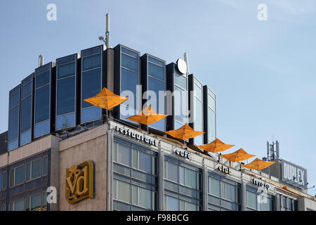 Modern building on the approach road to Wencelas Square in Prague Stock Photo