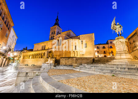 Segovia, Spain. Plaza de Medina del Campo with San Martin Church, twilight of Castile, Castillia. Stock Photo