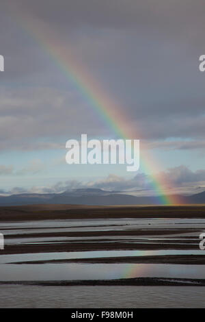 Rainbow over the Thjorsa (Thjorsa) River in Central Iceland Stock Photo