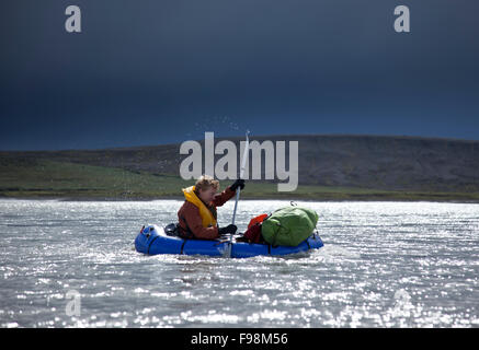 Rafting the Thjorsa (Thjorsa) River in Central Iceland Stock Photo