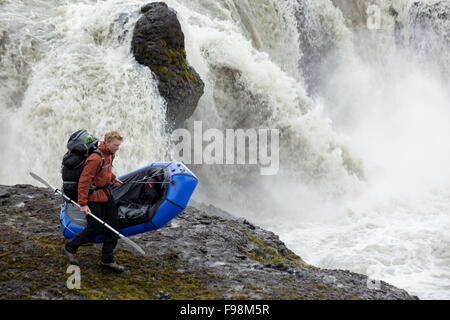 Waterfalls on the Thjorsa (Thjorsa) River in Central Iceland Stock Photo