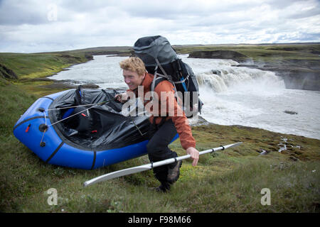 Rafting the Thjorsa (Thjorsa) River in Central Iceland Stock Photo