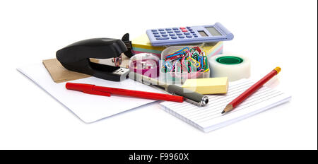 School and office stationary isolated on white. Back to school concept Stock Photo