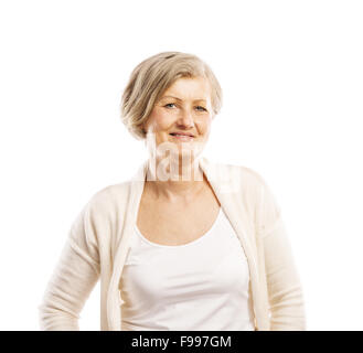 Senior casual woman style portrait, studio shot, isolated on white background Stock Photo