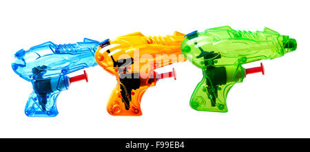 Three plastic water pistol isolated on a white background Stock Photo