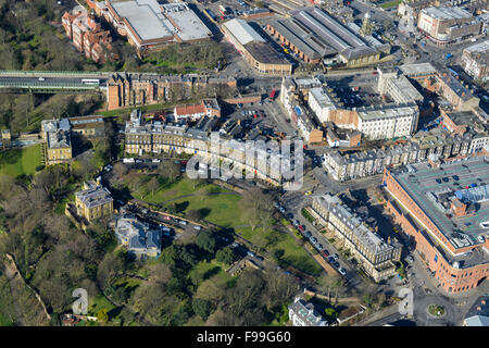 An aerial view of the Crescent Hotel and immediate surroundings in Scarborough, North Yorkshire Stock Photo