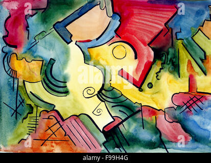 Abstract artwork with color spots and different shapes and lines Stock Photo