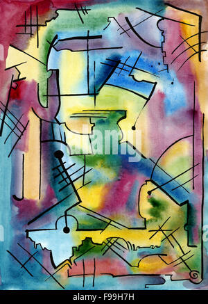 Abstract artwork with color spots and different shapes and lines Stock Photo