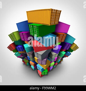 Cargo freight containers stacked high in a group as an export import shipping concept or embargo and sanctions symbol as global Stock Photo