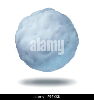 Snowball icon as a floating or thrown frozen winter ice crystal sphere object isolated on a white background with a cast shadow Stock Photo