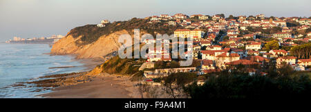 The Uhabia beach and Bidart town (Atlantic Pyrenees - Aquitaine - France). Plage de l'Uhabia et ville de Bidart (France). Stock Photo