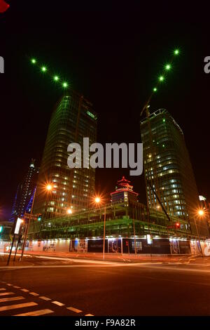 Kazakhstan, Astana - A night view of modern buildings Stock Photo