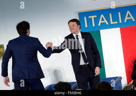 Rome, Italy. 15th Dec, 2015. Simone Bolelli (Tennis) and Matteo Renzi  Rome 15th Dec, 2015. House of Weapon of Coni. Delivery of the Golden Collars for Sport merits. Photo Samantha Zucchi Insidefoto Credit:  Insidefoto/Alamy Live News Stock Photo