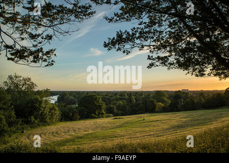 View from Richmond Hill in London over landscape during Summer sunset Stock Photo