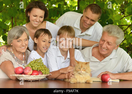 Family eating fruits in summer Stock Photo