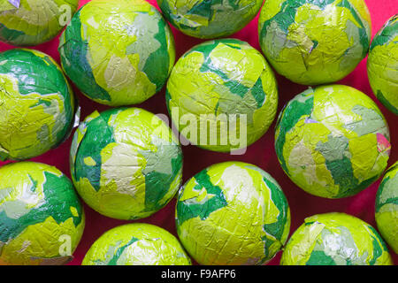 Christmas foil wrapped chocolate sprouts - milk chocolate balls with creme filling ready for Christmas Stock Photo