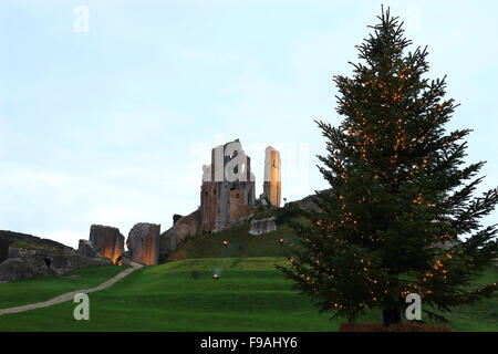 Corfe Castle at night Stock Photo